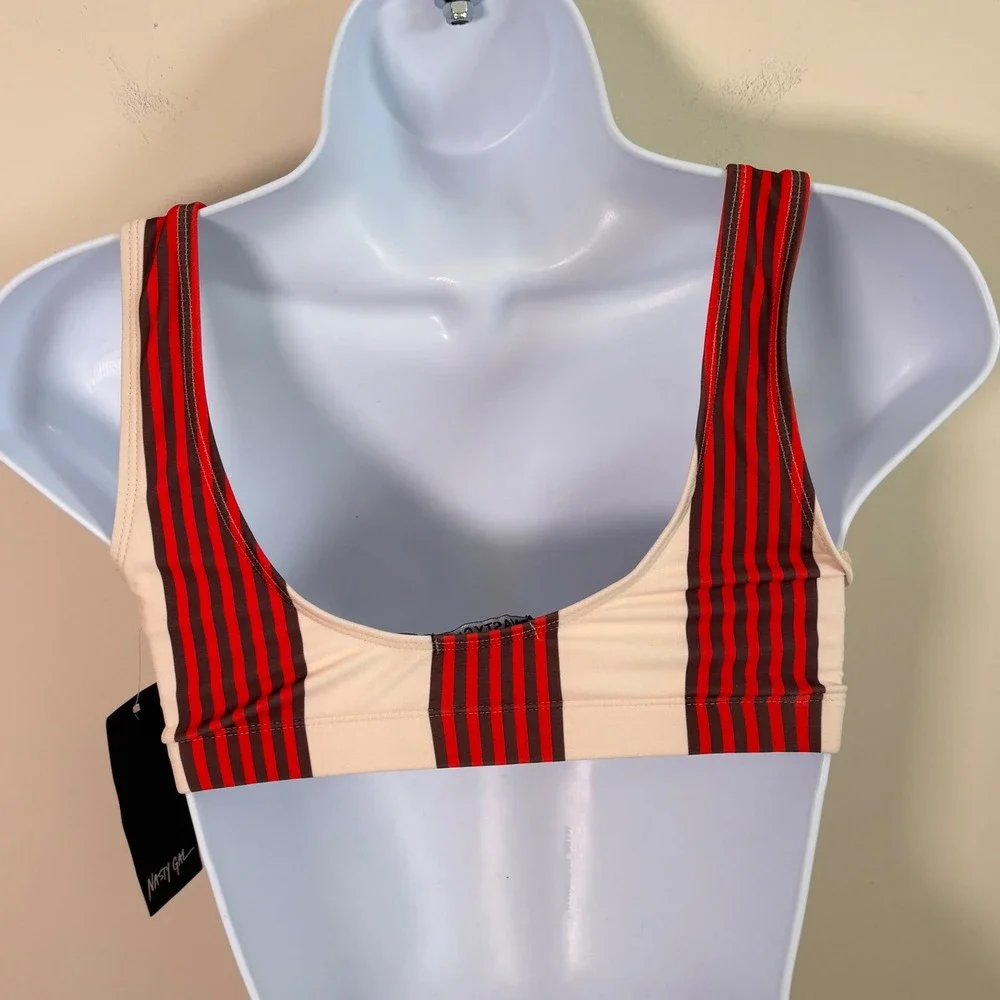Nasty Gal Swimsuit Bikini The‎ Stripe Time Cream Red Sz 0 High Waist
